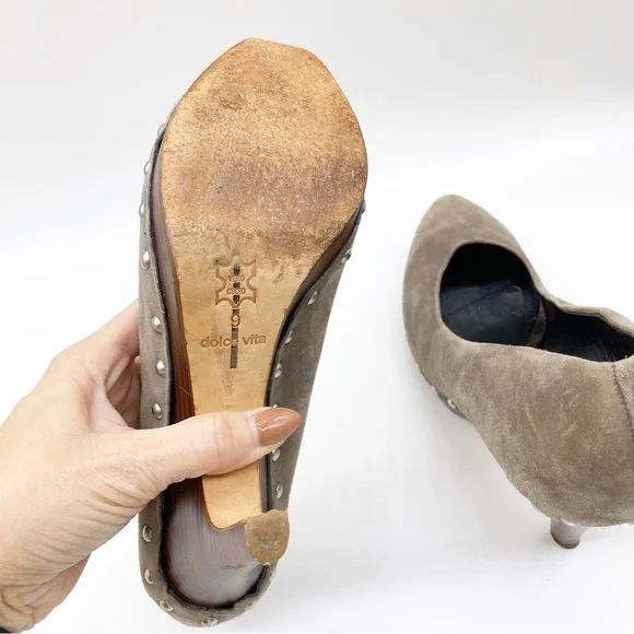 Dolce Vita-Dark Taupe Suede Studded wood heel 9 - Picture 8 of 9